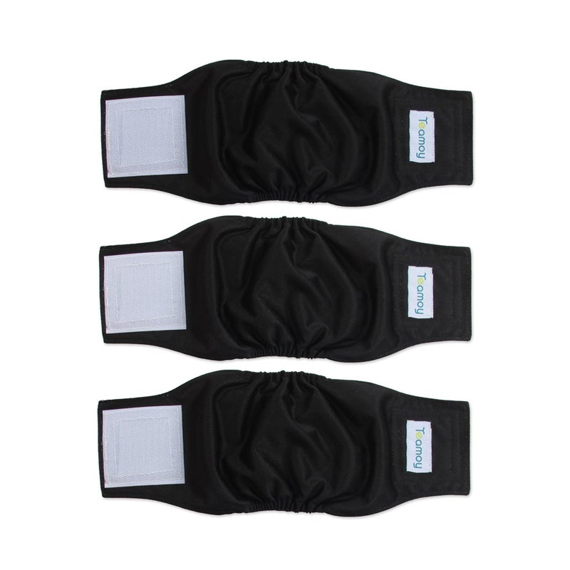 Teamoy 3 Pack Male Dog Diaper Wrap, Washable Puppy Belly Bands, Super-Absorbent and Comfortable(XS,7"-9" Waist, Black) - Image 1